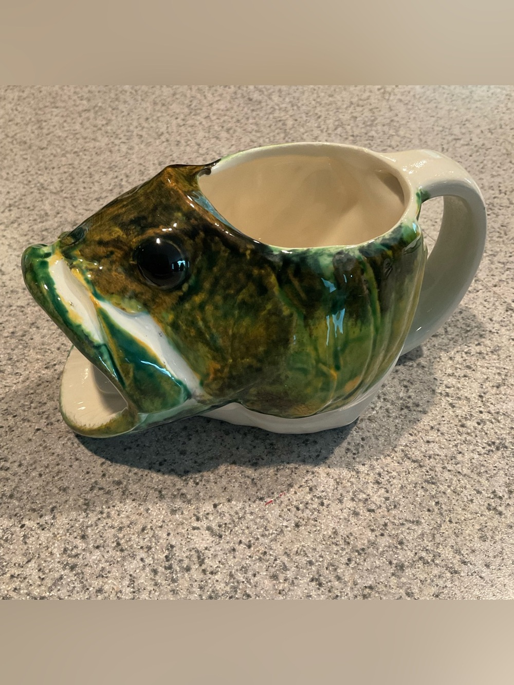 Vintage Hand Painted Large Mouth Bass Fish Head Ceramic Coffee Mug